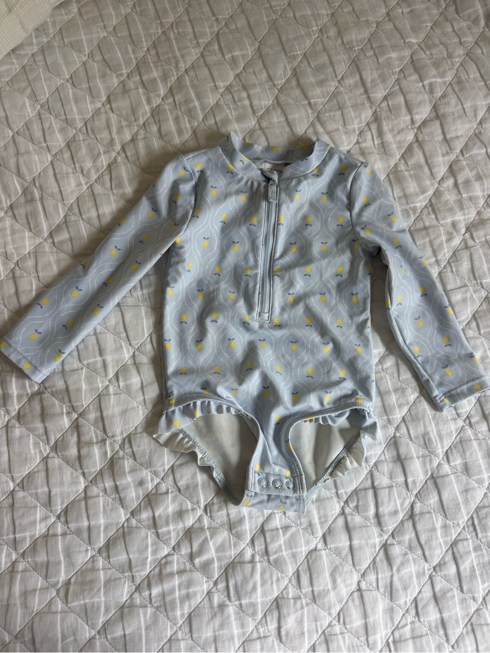 Carter’s Kids Long-Sleeve One-Piece Swimsuit in Light Blue with Lemon Print